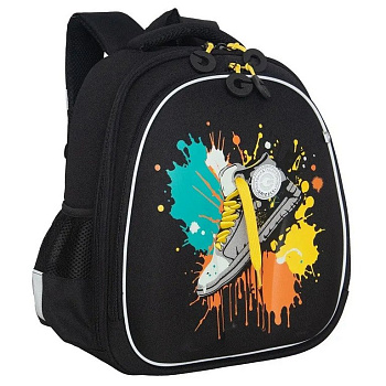 Рюкзак каркасный для мальчика Grizzly 36*28*20 см., черный/желтый