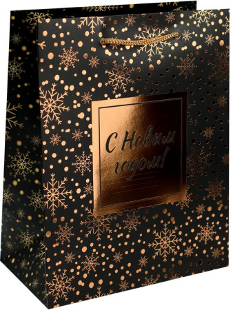 Пакет бумажный НГ 18*24см матовый "Золотистый снегопад"