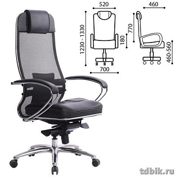 Кресло руководителя МЕТТА "SAMURAI" SL1 (кевларовая ткань-сетка/кожа, черное) до 120 кг