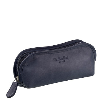 Футляр для очков Dr.Koffer, 7*15*3см, нат. кожа, на молнии, синий
