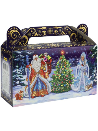 Коробка для конфет на  500 гр "Сундучок Дед Мороз. Внучка и лесные звери"