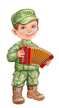 Плакат оформительский  военный А2 "Мальчик в военной форме с гармошкой"