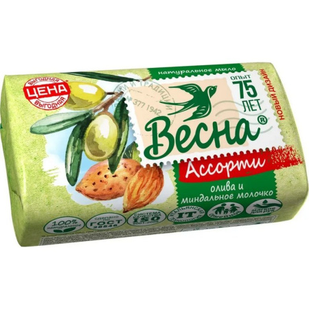 Мыло туалетное Весна Олива и миндальное молочко 90 г.