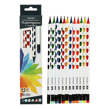 Карандаш ч/г с выемками HB трехгранный JOOYDOO "Микс" с ластиком