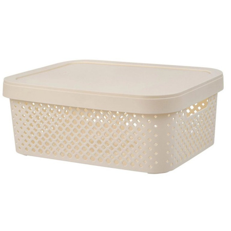 Корзина для хранения пластик. 10л. с крышкой 36*27*13 см цв. молочный туман