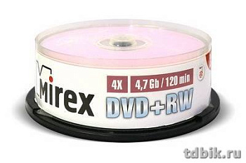 Диск DVD+RW cake box 25 шт/уп 4.7ГБ 16х Mirex