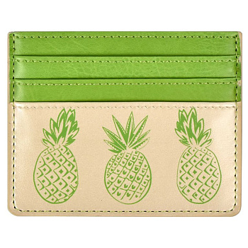 Карман для кредитных, дисконтных карт, пропусков, бежевый/салатовый 6 отделений кожзам