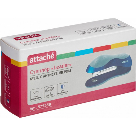 Степлер № 10 до 15л Attache leader синий/серый с антистеплером