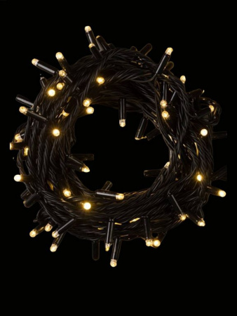 Гирлянда комнатная Нить 10м, 100 теплых ламп, темный.провод