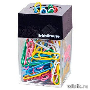 Диспенсер для скрепок магнитный + 100 цветных скрепок, цвет прозрачный Erich Krause