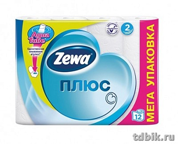 Туалетная бумага (12 рул/уп) Zewa/Zemma-плюс 2 слоя, цв. белый