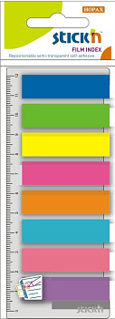 Бумага с клеевым краем  12*45 мм, 200л., 8цв. неон (пластиковые) с линейкой HOPAX