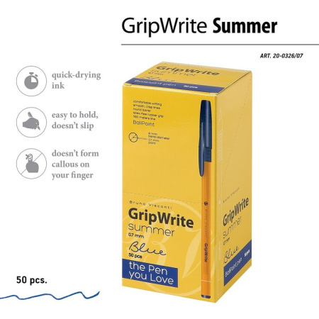Ручка шариковая BV GripWrite "Summer" резин. упор 0,7мм синяя (линия 0,5мм) одноразовая