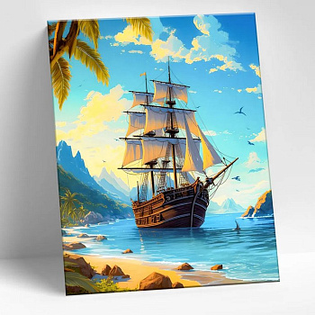 Роспись по номерам (холст) 15*20см "В спокойной бухте" (основа, акрил. краски, кисти)