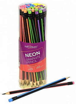 Карандаш ч/г HB с рис. трехгранный Informat "Neon" с ластиком