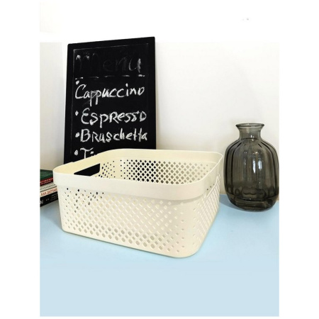 Корзина для хранения пластик. 10л. с крышкой 36*27*13 см цв. молочный туман