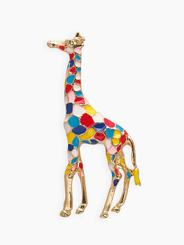 Брошь металл "Жираф", цветная в золоте