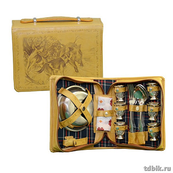 Несессер подарочный: футляр из нат. кожи с худож. выжиганием, приборы на 6 персон