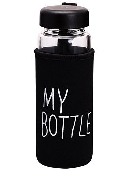 Бутылка пластиковая  300мл "Просто бутылка" прозрачная в черном чехле