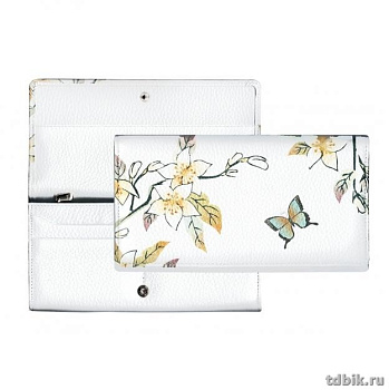 Портмоне D.Morelli женское "Эльза" с отделениями для карт, нат.кожа, принт бабочка