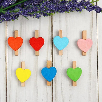 Прищепка деревянная с декором "Сердечки" 30мм (ассорти)