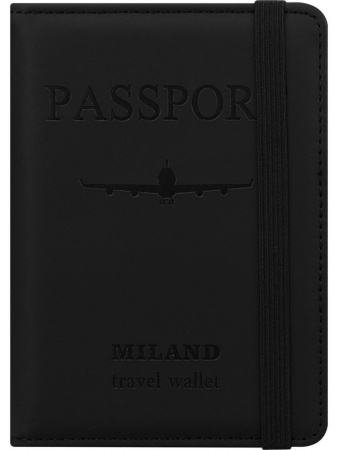 Обложка для паспорта MILAND "Отпуск" с отделениями для карт на резинке кожзам, черная