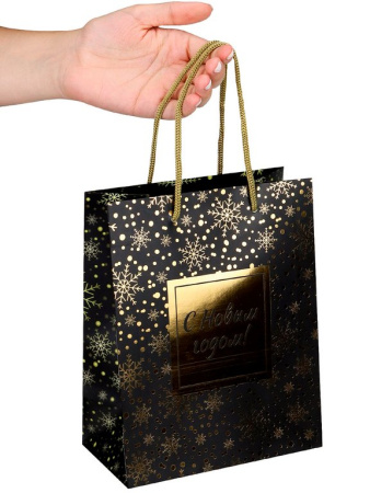 Пакет бумажный НГ 18*24см матовый "Золотистый снегопад"