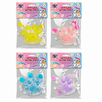 Мялка "Кошачья лапка с помпонами" 6*7 см, ассорти, JOLLY JOT