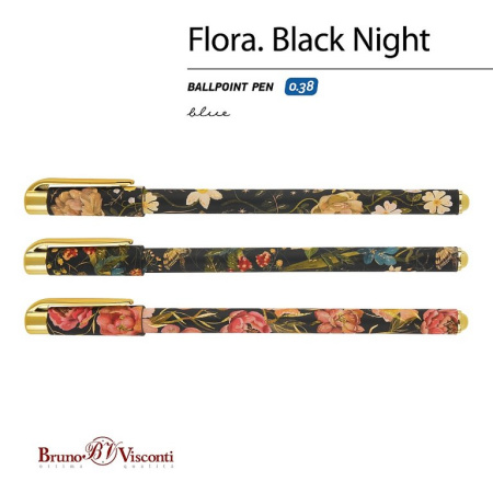 Ручка шариковая с рис. Bruno Visconti "Flora Black" 0,38мм синяя (стерж. 138мм, линия 0,36мм) игольч