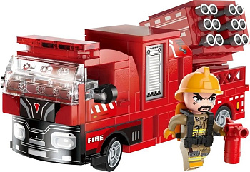 Конструктор пластиковый 130 дет. "Пожарная машина Водомет" Qman