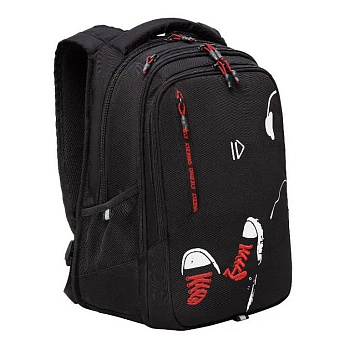 Рюкзак школьный для мальчика Grizzly 42*31*22 см, черный/красный