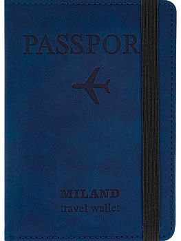 Обложка для паспорта MILAND "Вояж" с отделениями для карт на резинке кожзам, синяя
