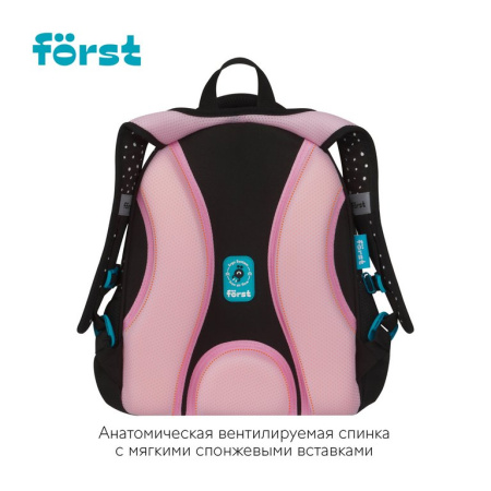 Рюкзак каркасный для девочки Forst F-Top "Kitty" 28*36*15 см черный/розовый, облегченный