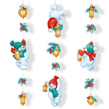 Гирлянда на нитках  НГ  "Снеговики с волшебными фонариками"