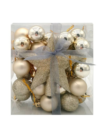 Набор шаров  цвет золото  30 мм 29 шт + верхушка звезда 1шт (11см)