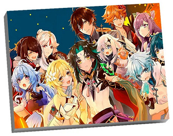 Роспись по номерам (холст) 30*40см Геншин "Легендарные герои" (основа+акрил.краски+кисти) 34 цве