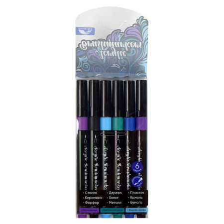 Набор маркеров акриловых  6 цв. (наконечник кисть) Феникс+ "Зима"