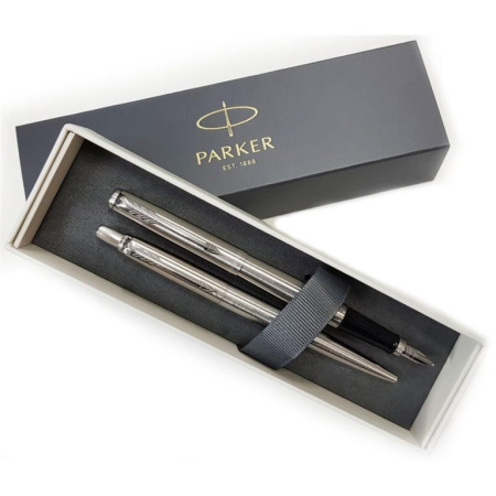 Набор подарочный Parker "Jotter Stainless Stee" (ручка шарик. 1мм и ручка перьев 1мм, корп. серебро)