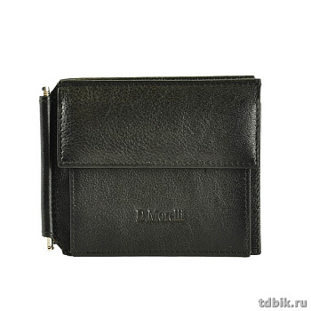 Зажим для денег D.Morelli "Black" с монетником, нат.кожа