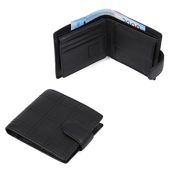 Портмоне LEO VENTONI мужское, нат.кожа, 11*9,8*1см, черный