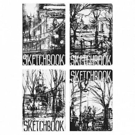 Скетчбук 147*210 мм, 40л."SKETCHBOOK" ЧЕРНЫЙ 80 ГР, ПРОШИТЫЙ БЛОК (4 ВИДА)