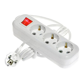 Сетевой фильтр Lux У3-ЕВК-02 3 розетки, 2 м с заземлением и выключателем, белый