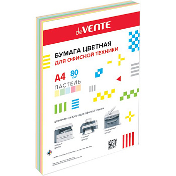 Бумага "deVente" 80г/м2 А4, 250 лист/уп, смесь пастельных цветов (5 цветов)