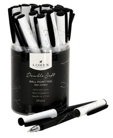 Ручка шариковая с рис. масляная LOREX "B&W MARBLE Double Soft" синяя 0,7мм (линия 0,35мм) игольч.