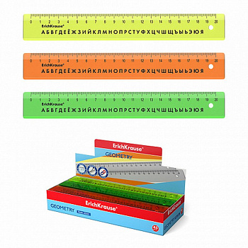 Линейка 20 см. пласт. прозрачная ErichKrause "Neon", цв. ассорти