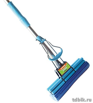 Швабра отжимная 2-х роликовая с губкой, стальная ручка, стальное крепление