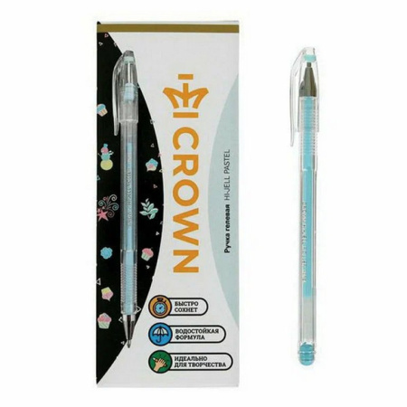 Ручка гелевая  голубая пастель Crown  0,8мм (линия 0,5мм)