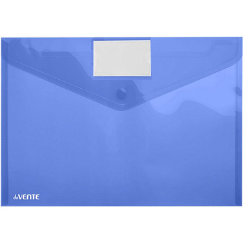 Папка-конверт на кнопке A4 пластик 0,18 мм, с карманом для визиток, синяя deVENTE