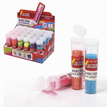 Глиттер  7г (ассорти) с дозатором "Неон" ОСТРОВ СОКРОВИЩ