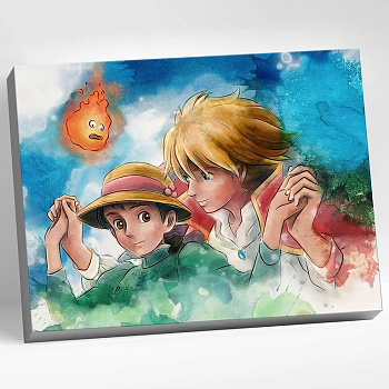 Роспись по номерам (холст) 40*50см "Ходячий замок Хаула" (основа+акрил.краски+кисти) 25 цветов